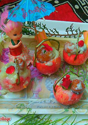 A picture of Gulgule rabadi with apple basket.