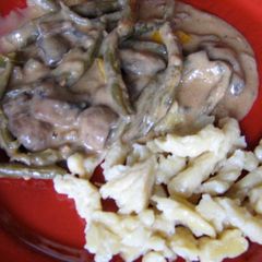 A picture of Mushroom and green bean stroganoff.