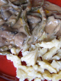 A picture of Mushroom and green bean stroganoff.