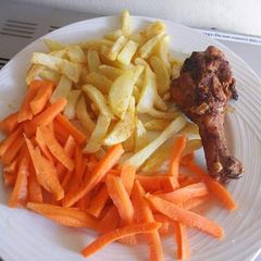 Grilled Chicken, Chips with Sliced Carrots A picture of Grilled Chicken, Chips with Sliced Carrots.
