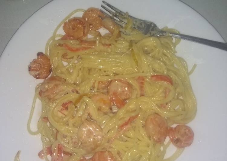 Spagueti con camarones
