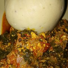 A picture of Pounded yam and egusi soup.