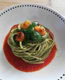 #475 Pasta con pesto🌿, vellutata di datterini🍅 e pomodorini gialli confit 🍝🍃🧀