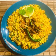 A picture of Vegetable Poha~With Protein Curry 😋.