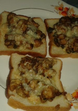 A picture of Open face chicken sandwich.