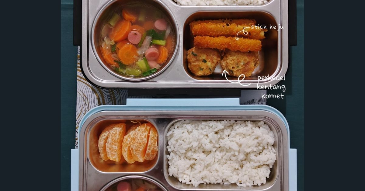 Bekal Sup Sosis, Stick Keju, dan Perkedel Kentang Kornet