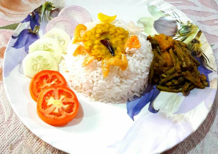 How to Prepare Bihari Lunch Platter- Dal, Rice, Bodi(Long Beans) Potato Sabzi