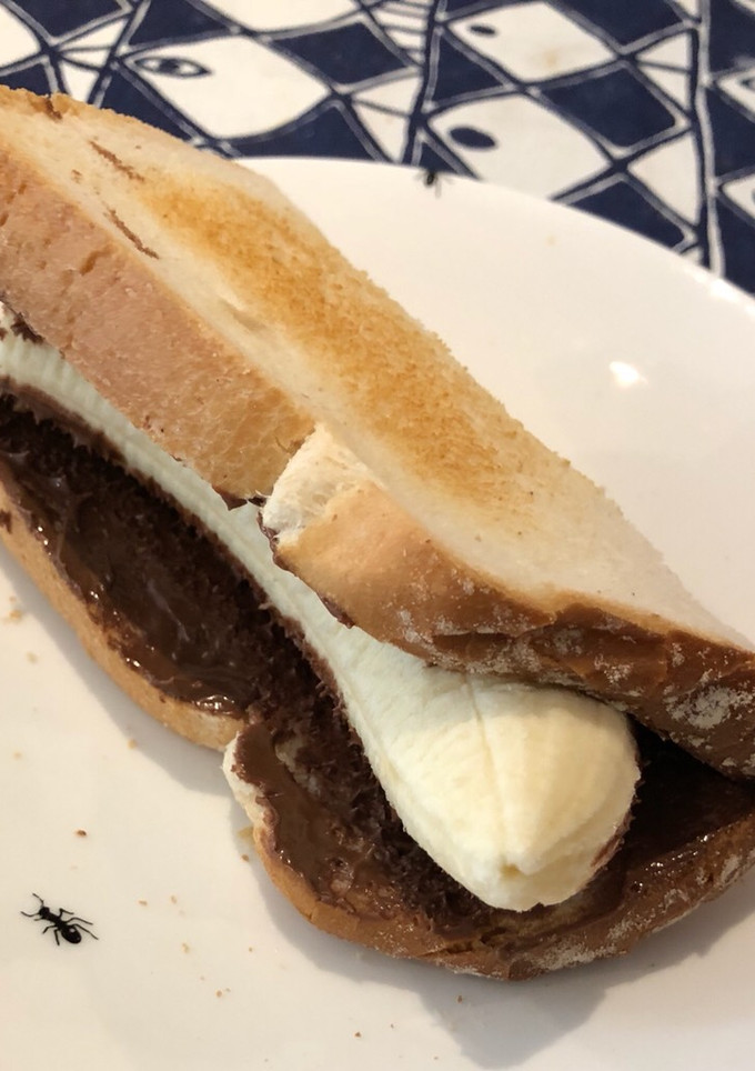 A picture of 🍌Nutella banana sandwich 🥪.