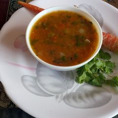 Carrot coriander leaves soup A picture of Carrot coriander leaves soup.