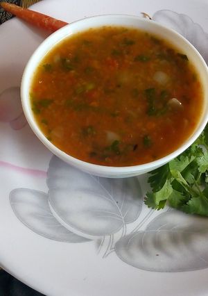 A picture of Carrot coriander leaves soup.
