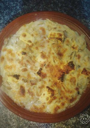 صورة لوصفة معكرونه بالفطر والدجاج