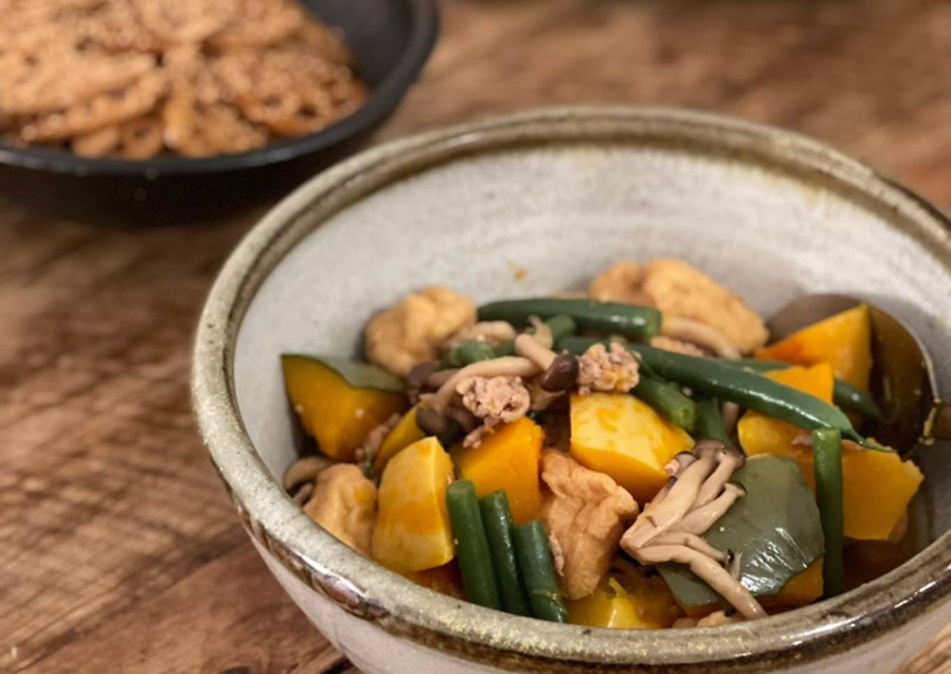 One-pot Kabocha squash, fried tofu in Japanese broth