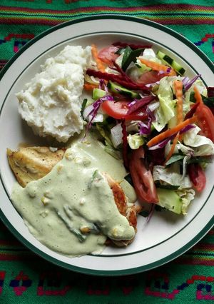 A picture of Chicken Breasts in Anaheim Green Chile Cream Sauce.