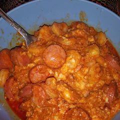 A picture of Spicy chorizo shrimp grits.