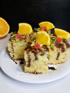 عکسی از دستور کیک خیس پرتقالی 🍊 (با آرد سمولینا)