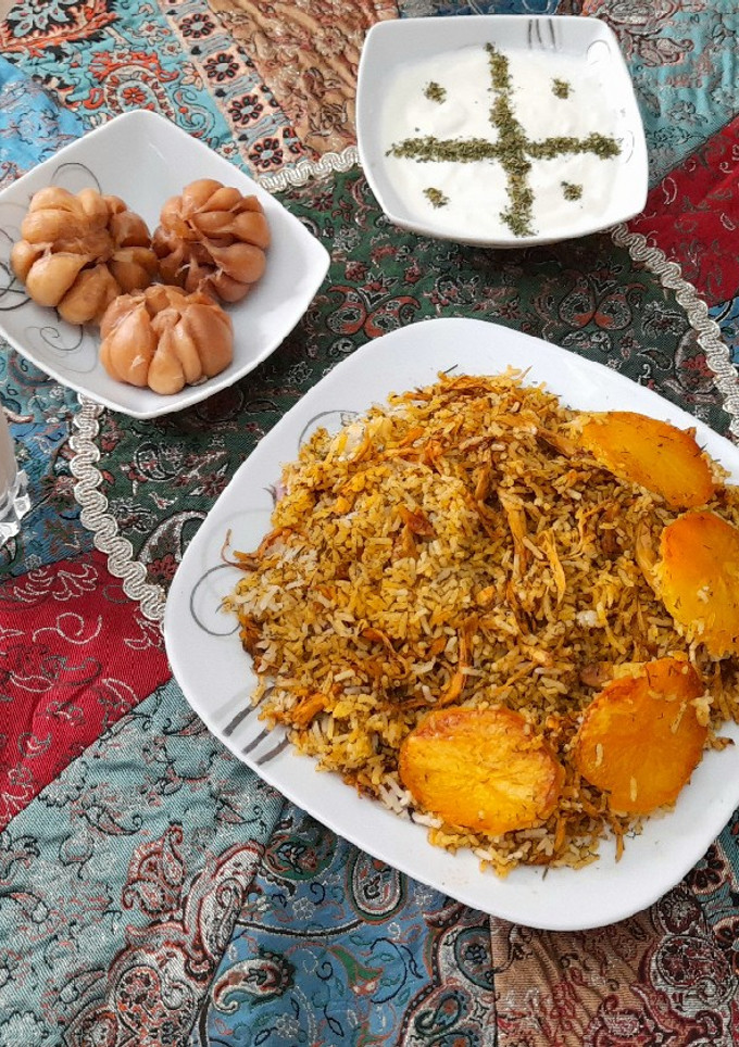 عکسی از دستور شوید پلو با مرغ ریش ریش