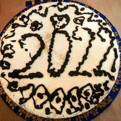 A picture of Vasilopita, the Greek New Year's cake.
