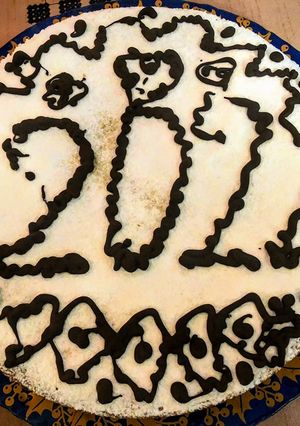 A picture of Vasilopita, the Greek New Year's cake.