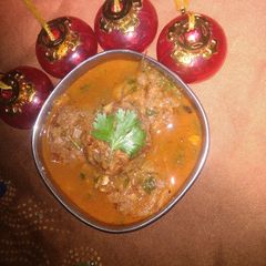 A picture of Gravy full of besan cube.