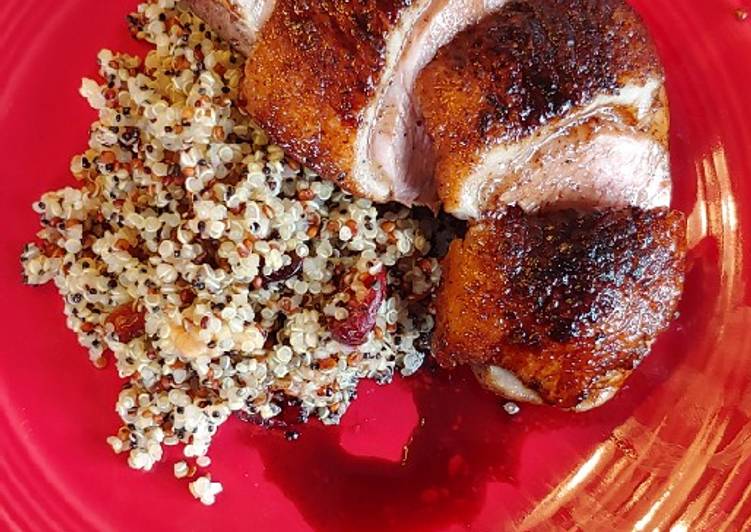 Recipe of Speedy Duck Breast with cranberry walnut quinoa and balsamic reduction
