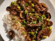 A picture of beef steak dinner