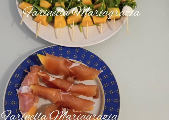 Spiedini di Cantalupo e mozzarella con rucola Cantalupo e crudo
