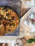 Baked cheese three layered veggies pasta with pumpkin sauce