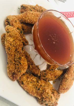 A picture of Crunchy coconut & Panko chicken strips.