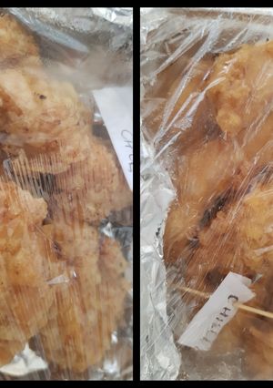 A picture of My 2 different flavours for battered chicken. Chilli & BBQ.