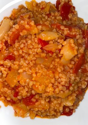Tarhonyás lecsó recept fotója
