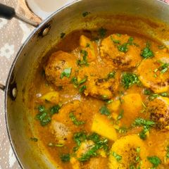 Nadia Bara Tarkari (Coconut dumplings curry) A picture of Nadia Bara Tarkari (Coconut dumplings curry).