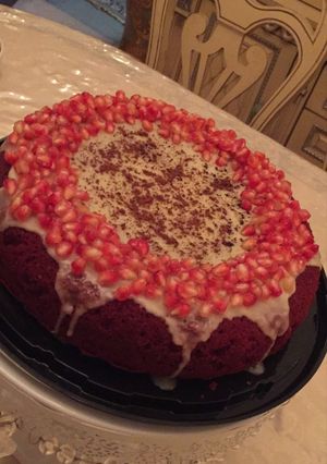 صورة لوصفة كيكة رد فلفت بالرمان