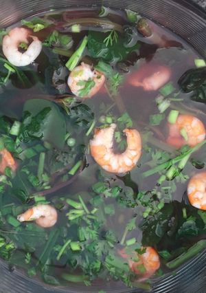 Hình của món Canh rau dền, mồng tơi nấu tôm.