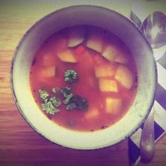 A picture of Veggie soup for family and friends .