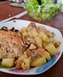 Pollo a la mostaza con papas al horno🍗
