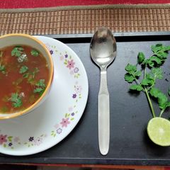A picture of Beetroot, coriander and lemon soup.