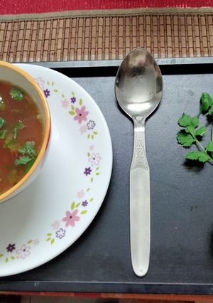 A picture of Beetroot, coriander and lemon soup.