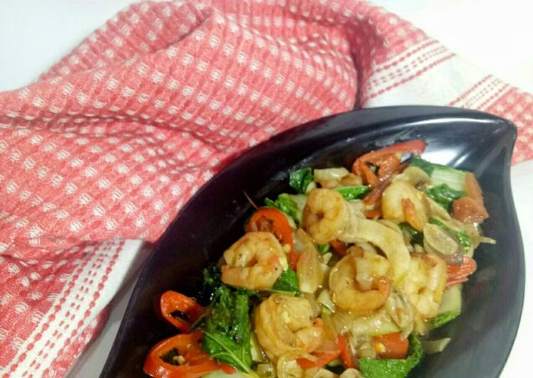 Resep Tumis Sawi, Jamur, &amp; Udang, Bikin Ngiler