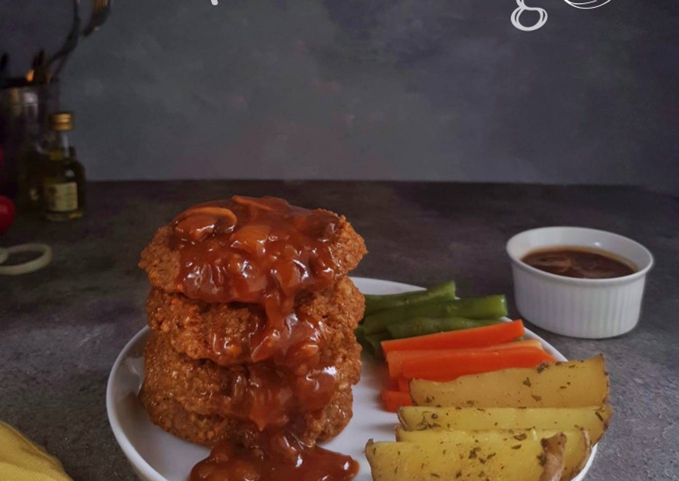 Hamburg Steak Kulit Pisang (with Mushroom Sauce)