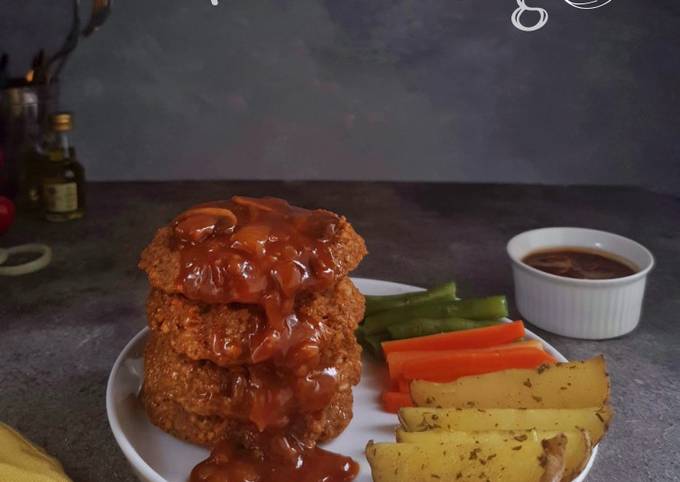 Hamburg Steak Kulit Pisang (with Mushroom Sauce)