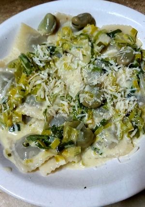 Una foto de Pastas con crema de puerros y habas, para disfrutar!
