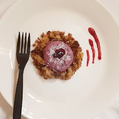 A picture of Coconut berry pudding with Apple crumble Vegan.
