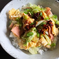 A picture of Stir-fried Ham, Egg & Lettuce Rice Bowl.