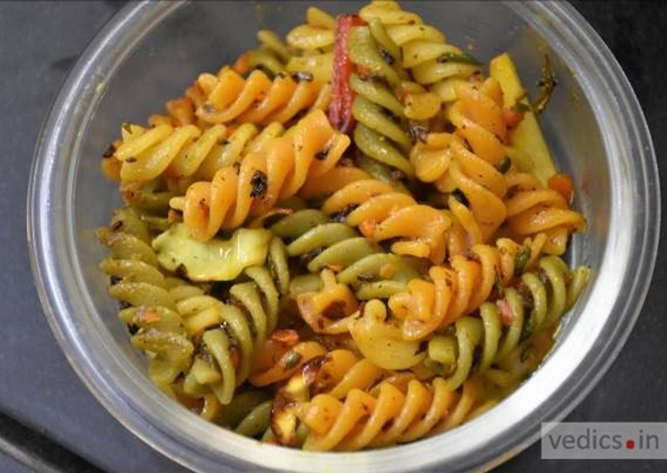 Tricolour pasta with indian twist