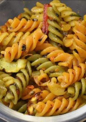 A picture of Tricolour pasta with indian twist.