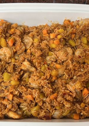 A picture of Prawn fried rice (Eggless).