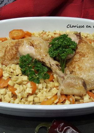 Une photo de One pot cuisses de poulet aux crozets