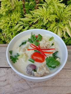 A picture of Tom Kha Gai (Mild Chicken Coconut Soup for Kids).