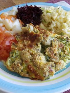 Una foto de Gratín de brócoli con champiñones y crema