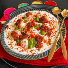 A picture of Moong Dal Dahi Bhalle/ Healthy Moong Dal Dahi Vada With Chutney For Holi Celebration 🥳🌈✨.